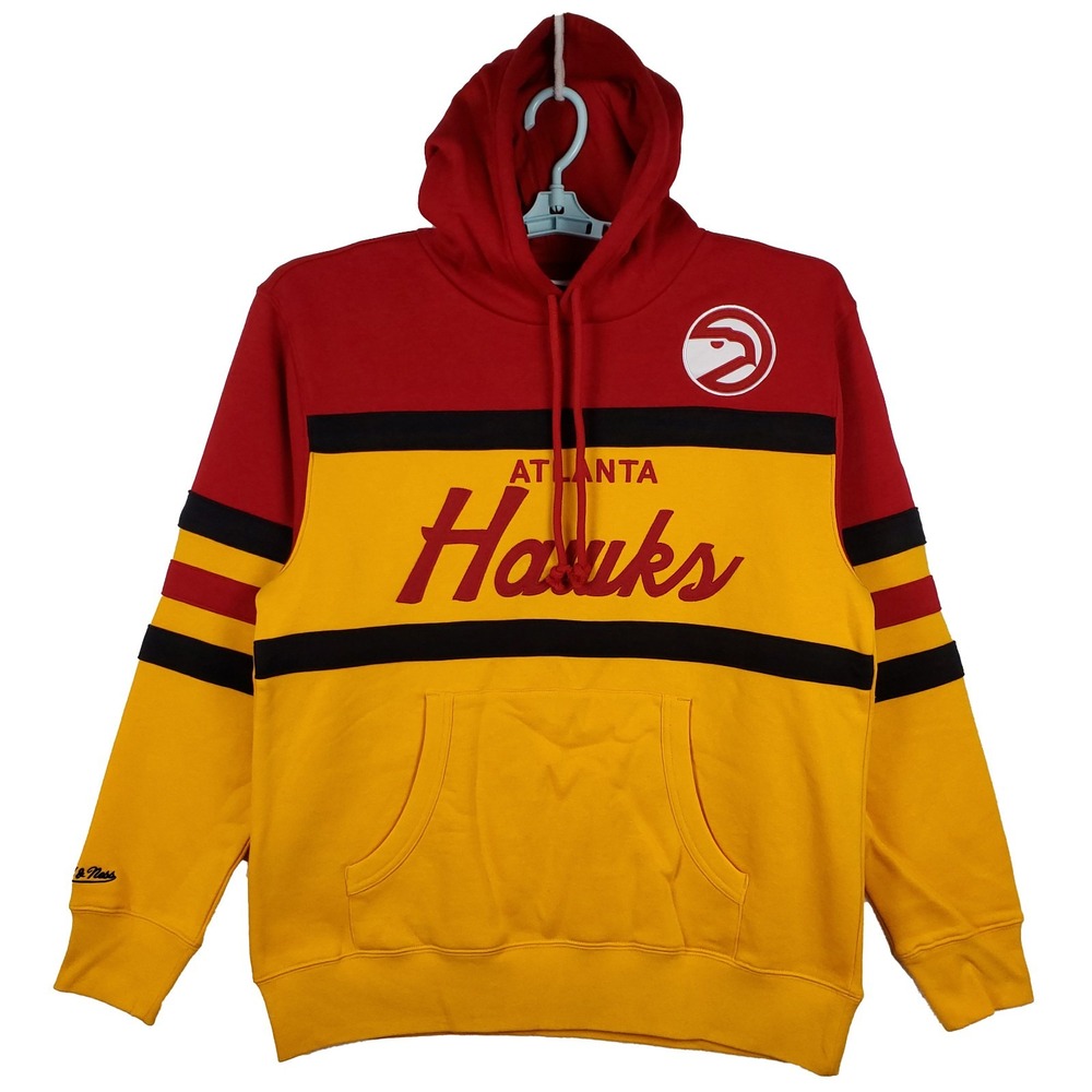 Atlanta Hawks Mitchell & Ness NBA Large Hoodie Script Logo Yellow Red Black NWT
